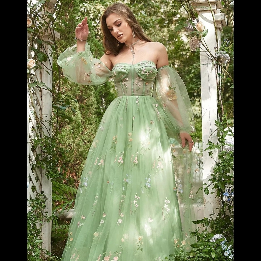 Babyonline Fairy Floral Long Sleeve Green Dress